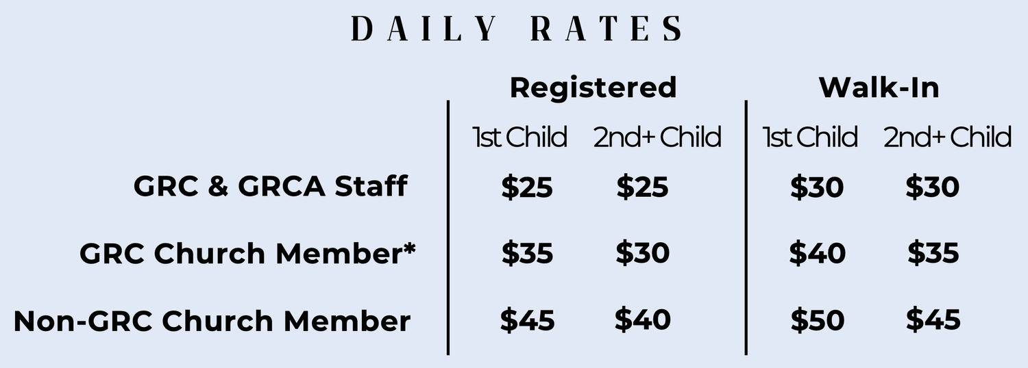 GRC Childcare Pricing Table